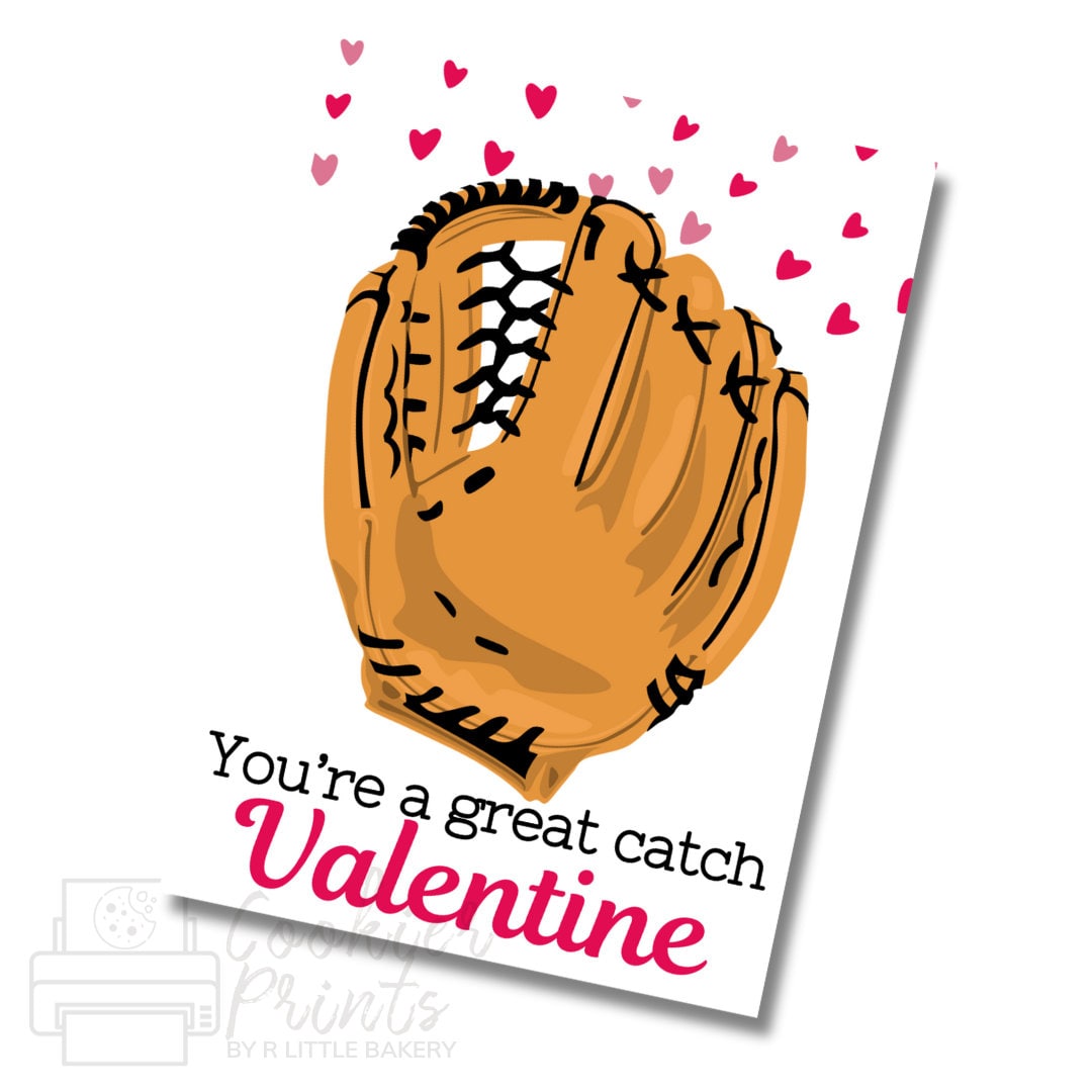 Valentine's Baseball Cookie Card: "You're a Great Catch" (PDF Download)