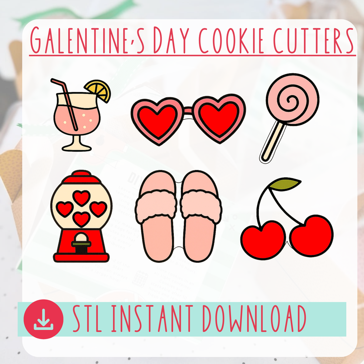 Galentine's Day Cookie Cutter Bundle Instant Download Digital Files