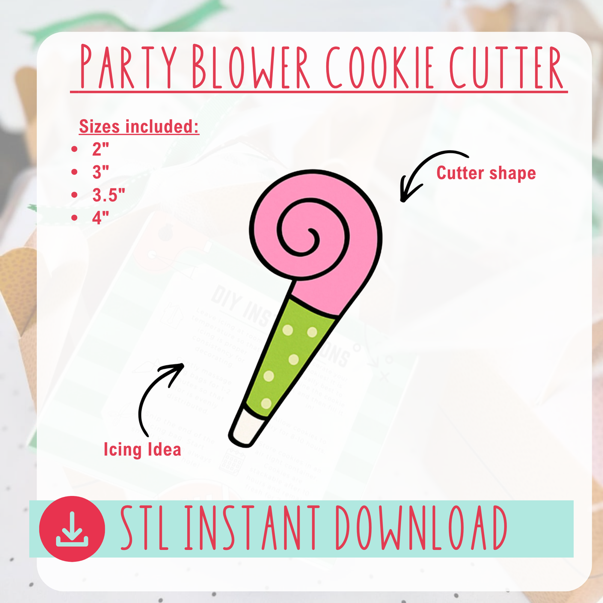 Party Blower Cookie Cutter Instant Download Digital File