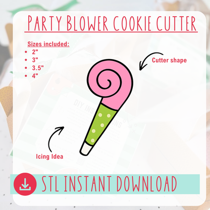 Party Blower Cookie Cutter Instant Download Digital File