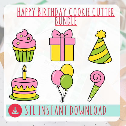 Happy Birthday Cookie Cutter Bundle Instant Download Digital Files