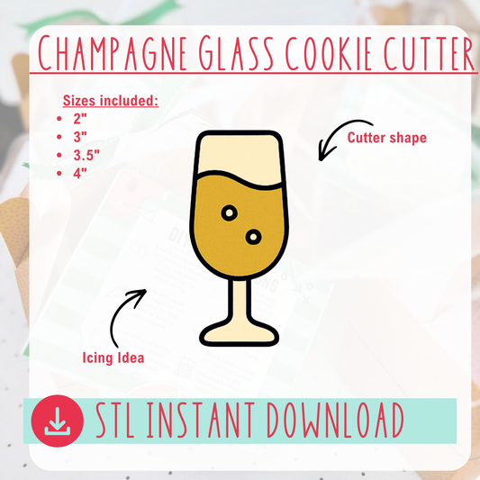 Champagne Glass Cookie Cutter Instant Download Digital File
