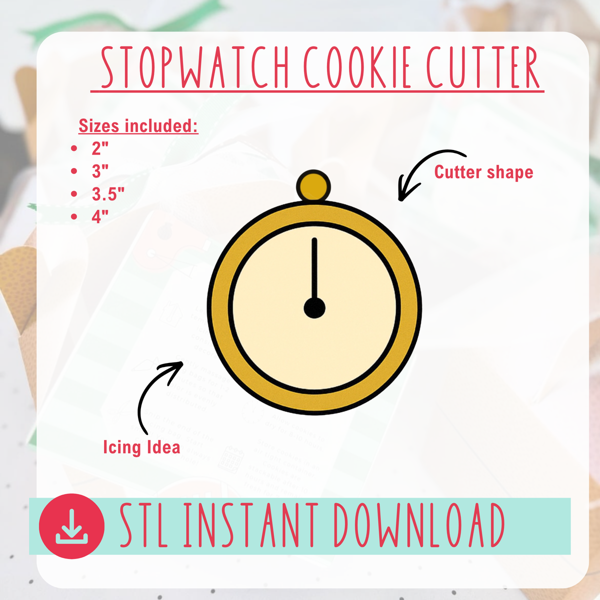 Stopwatch Cookie Cutter Instant Download Digital File