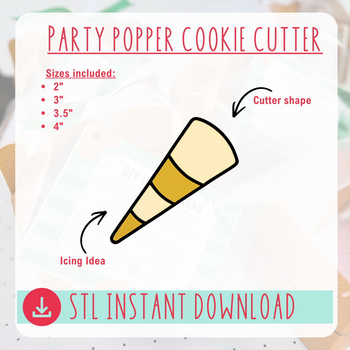 Party Popper Cookie Cutter Instant Download Digital File