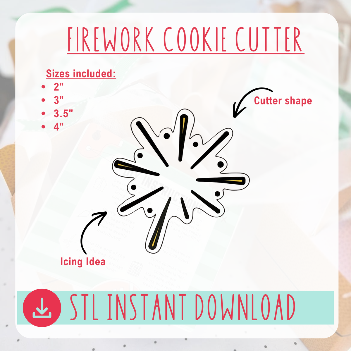 Firework Cookie Cutter Instant Download Digital File