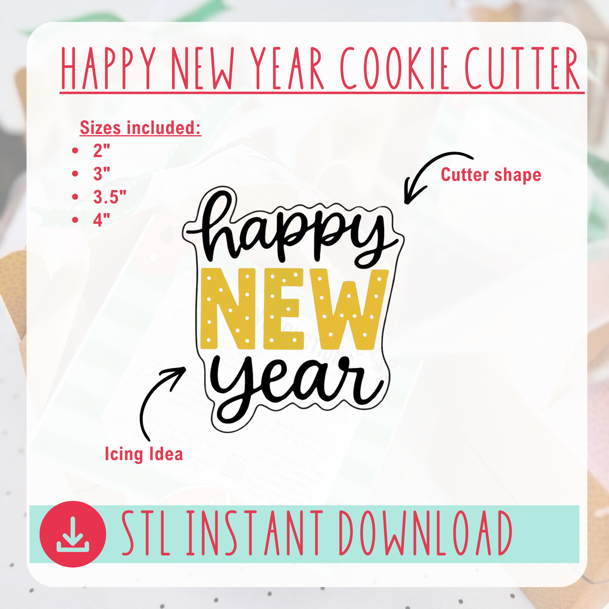 Happy New Year Cookie Cutter Plaque Instant Download Digital File