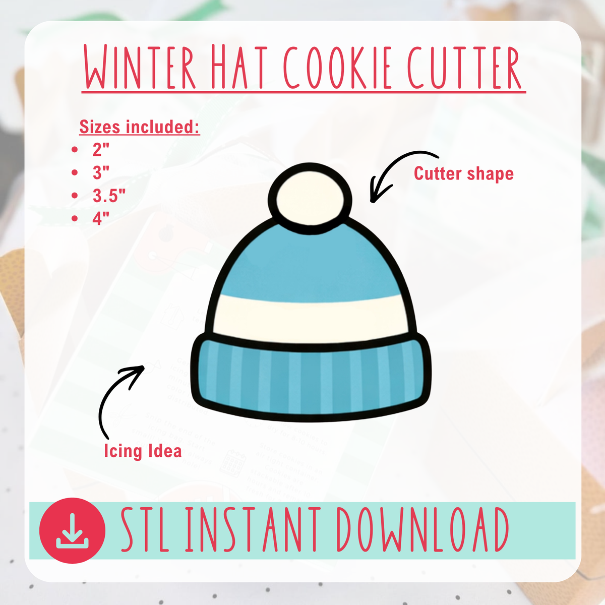 Winter Hat STL Cookie Cutter Instant Download Digital File