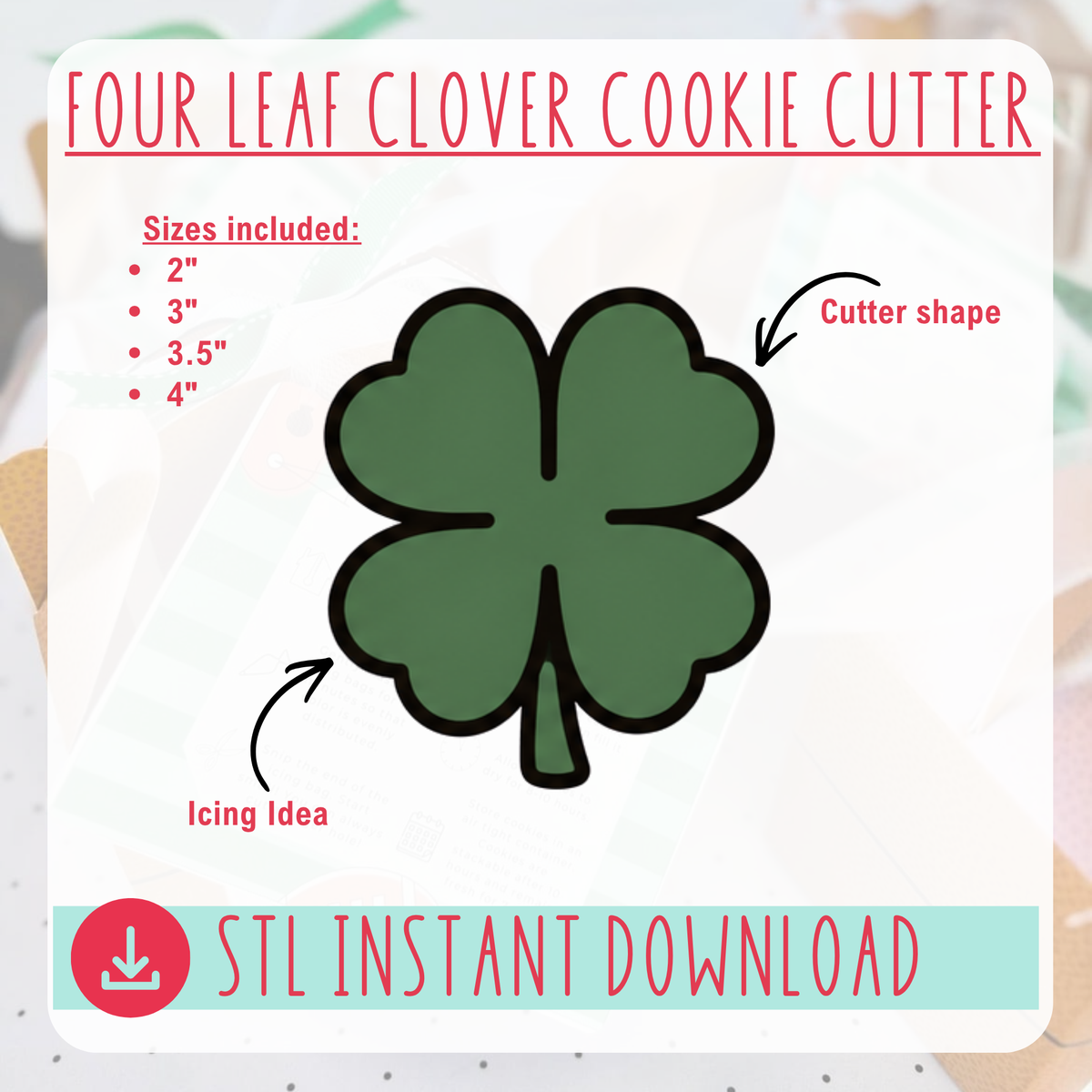 Four Leaf Clover Cutter Instant Download Digital File
