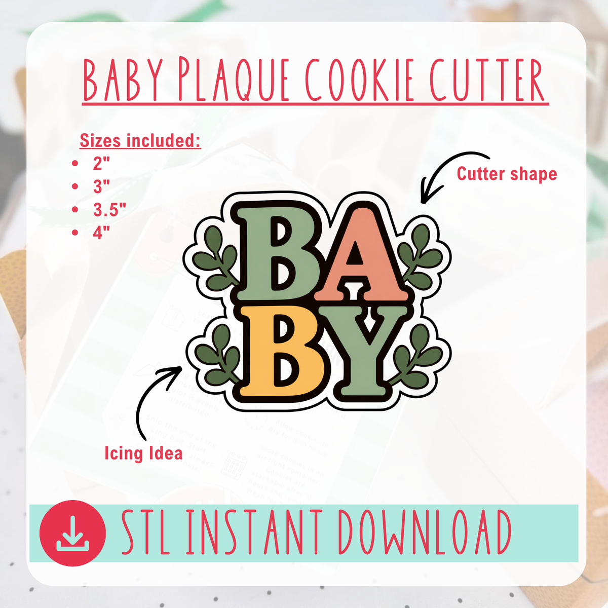 BABY Greenery Plaque Cutter Instant Download Digital File