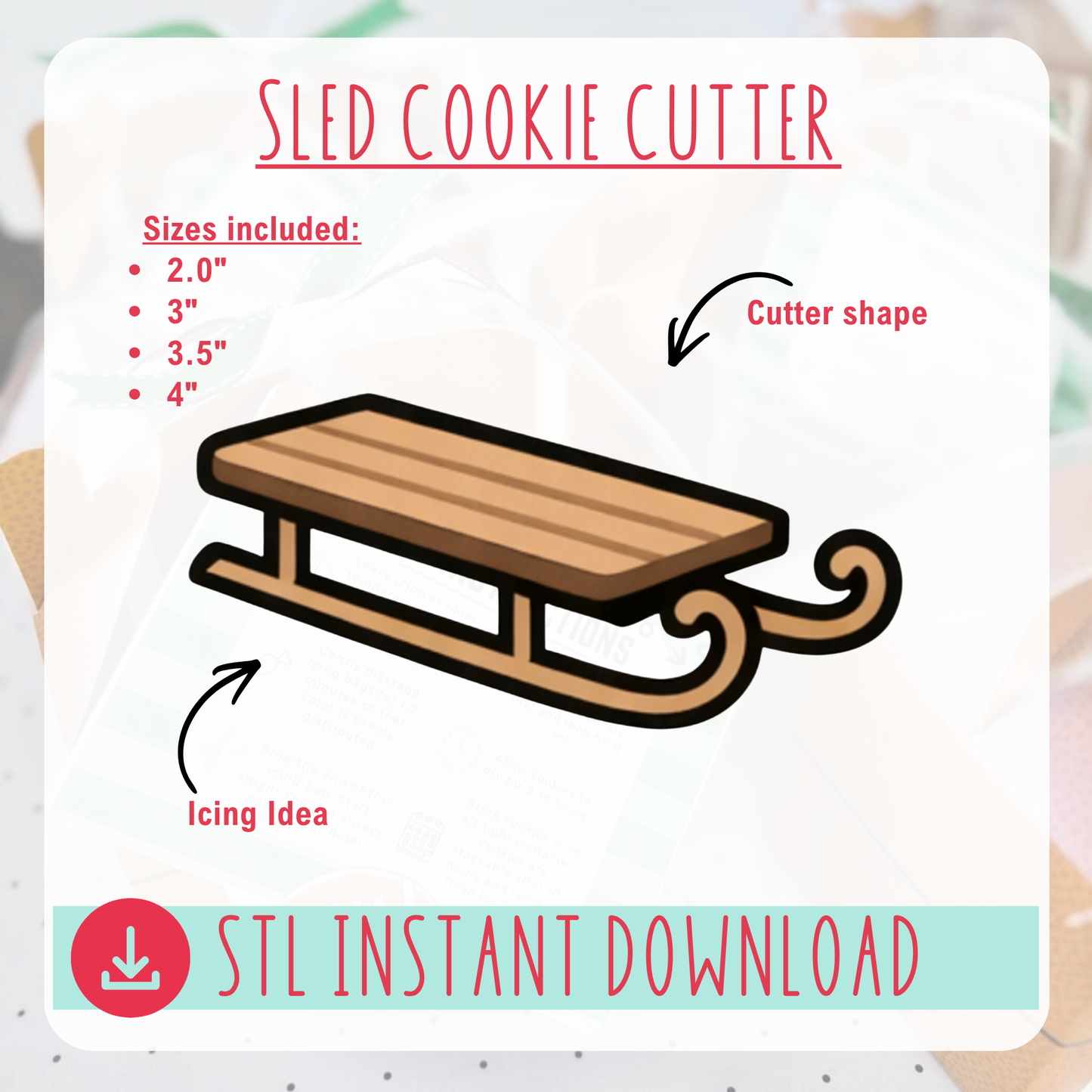 Sled STL Cookie Cutter Instant Download Digital File