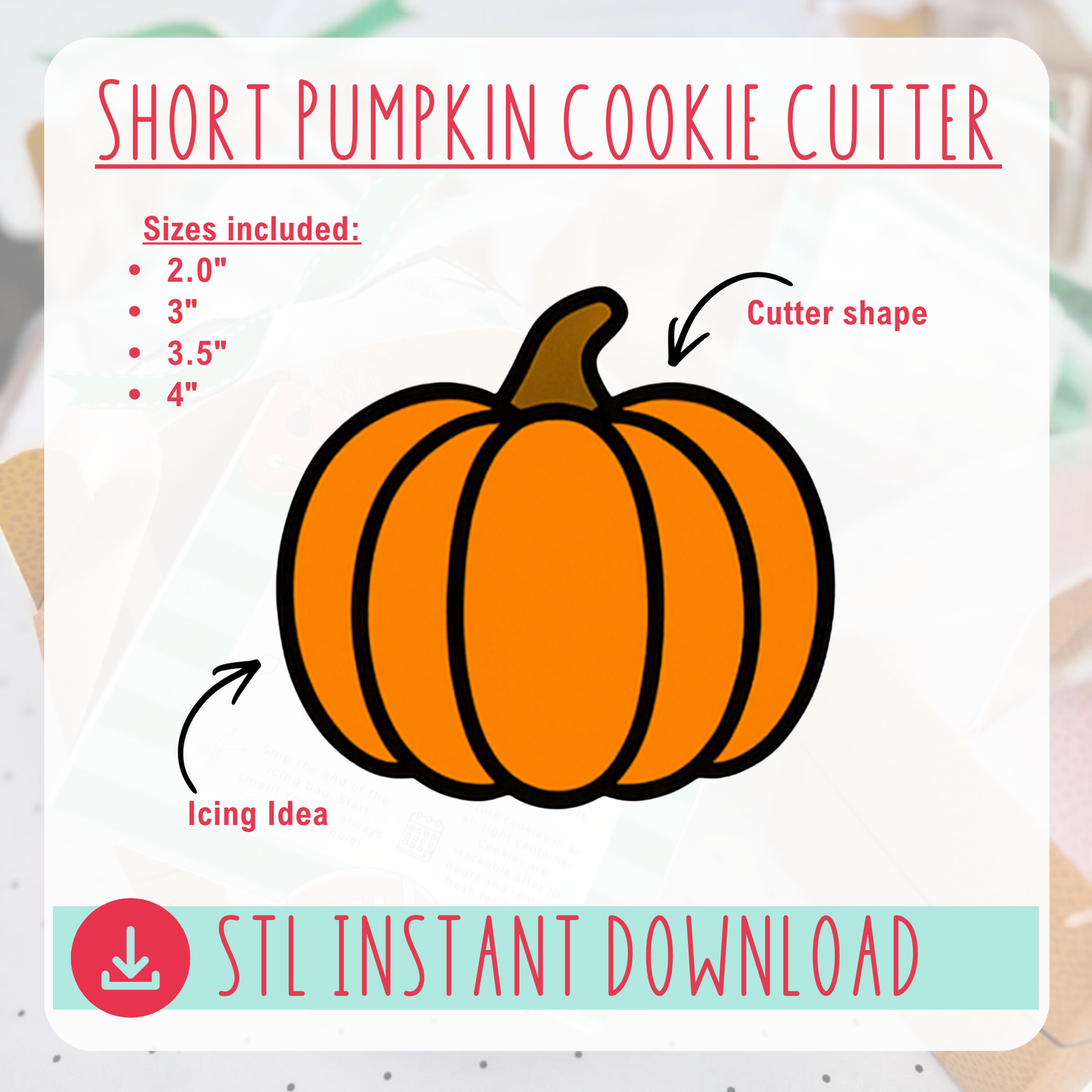 Short Pumpkin STL Cookie Cutter Instant Download Digital File