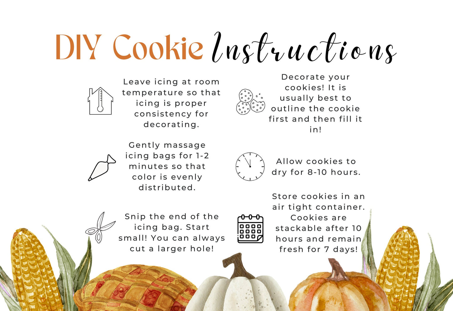 Fall DIY Cookie Kit Instructions BUNDLE