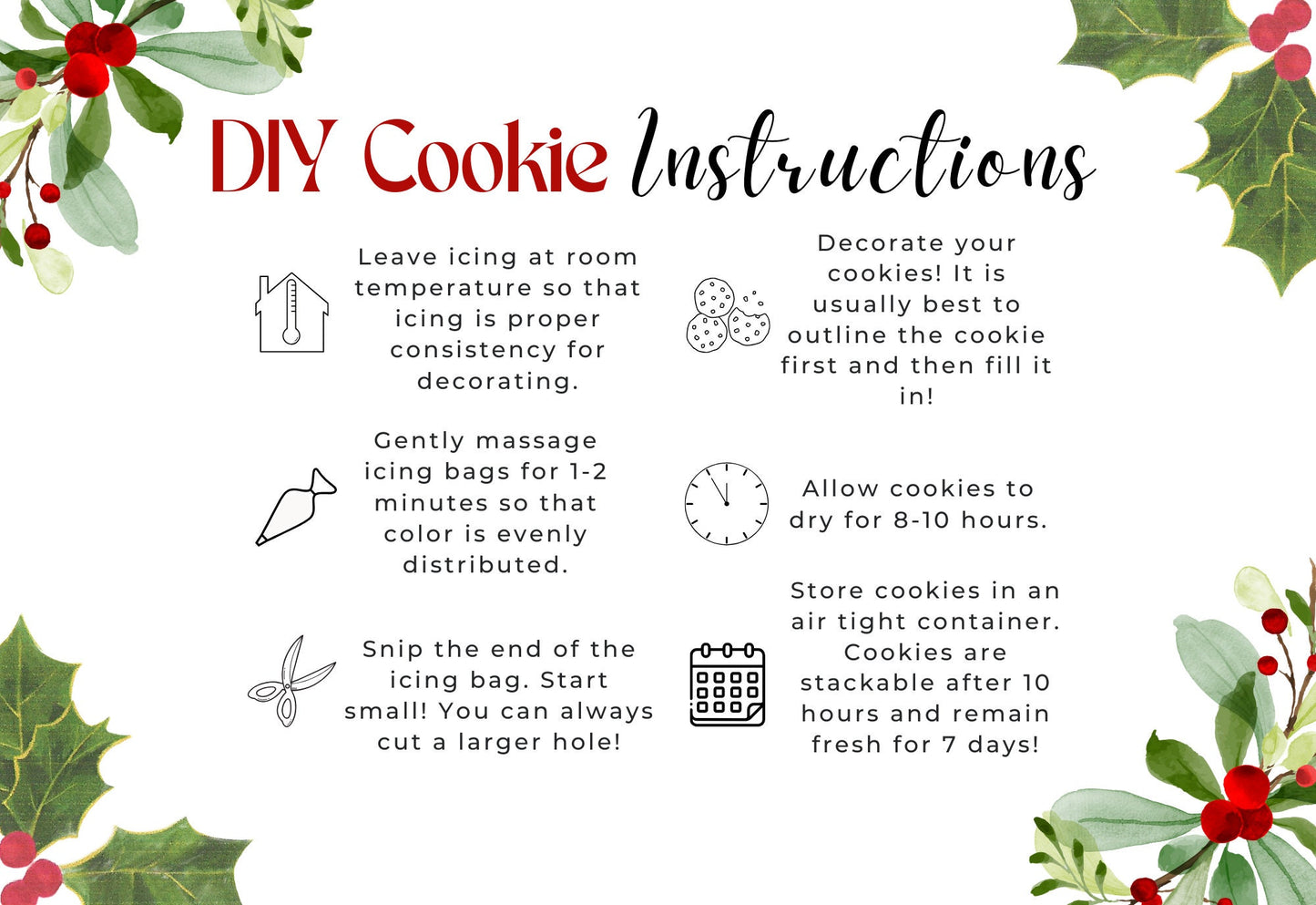 Holiday DIY Cookie Instructions