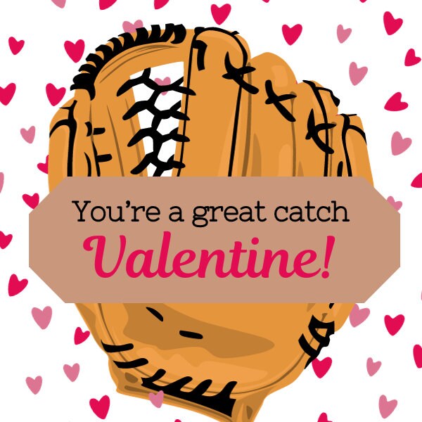 Valentine's Day Cookie Tag: Baseball Catch Design (PDF Download)