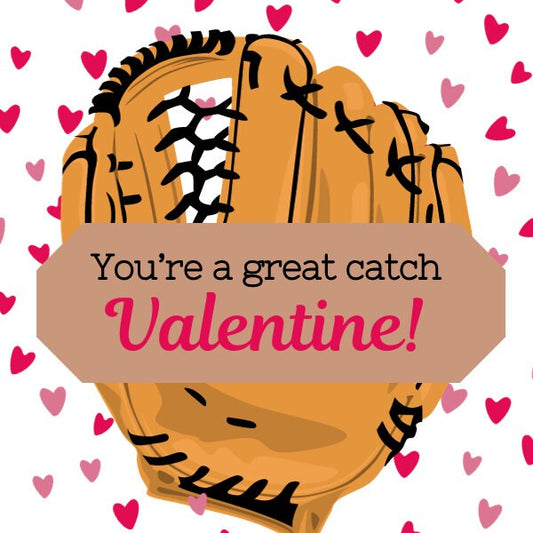 Valentine's Day Cookie Tag: Baseball Catch Design (PDF Download)