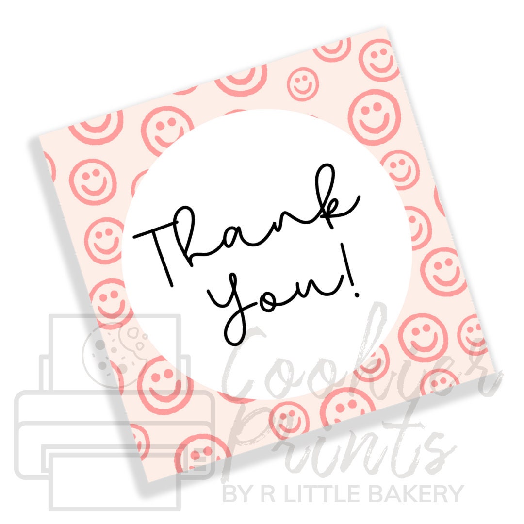 Smiley Face Thank You Gift Tags, Printable Square Tags (PDF Download)
