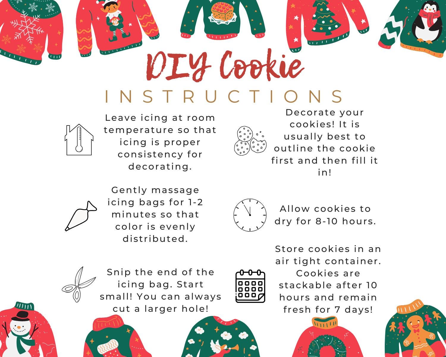 Christmas Ugly Sweater DIY Cookie Instructions