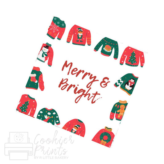 Christmas Ugly Sweater Merry and Bright Christmas Tag